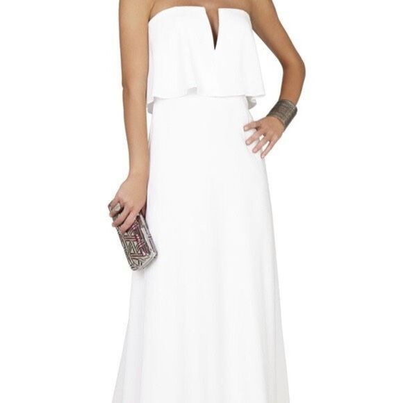 BCBGMAXAZRIA | Revolve Alyse Maxi Strapless‎  Chiffon  Occasion Dress White 6 - Picture 2 of 13